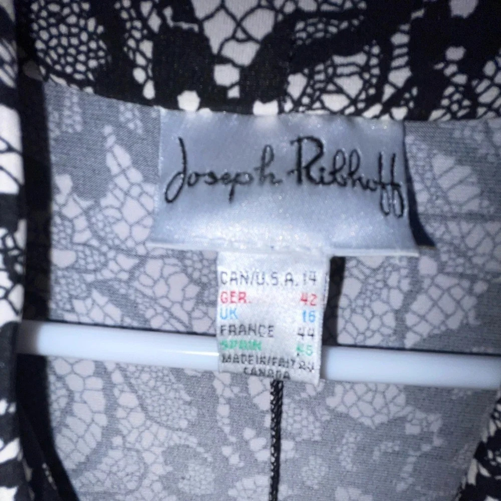 Joseph Ribkoff Dress Sleeveless Jersey Lace Floral Print Cream Black US Size 14 - Picture 4 of 7